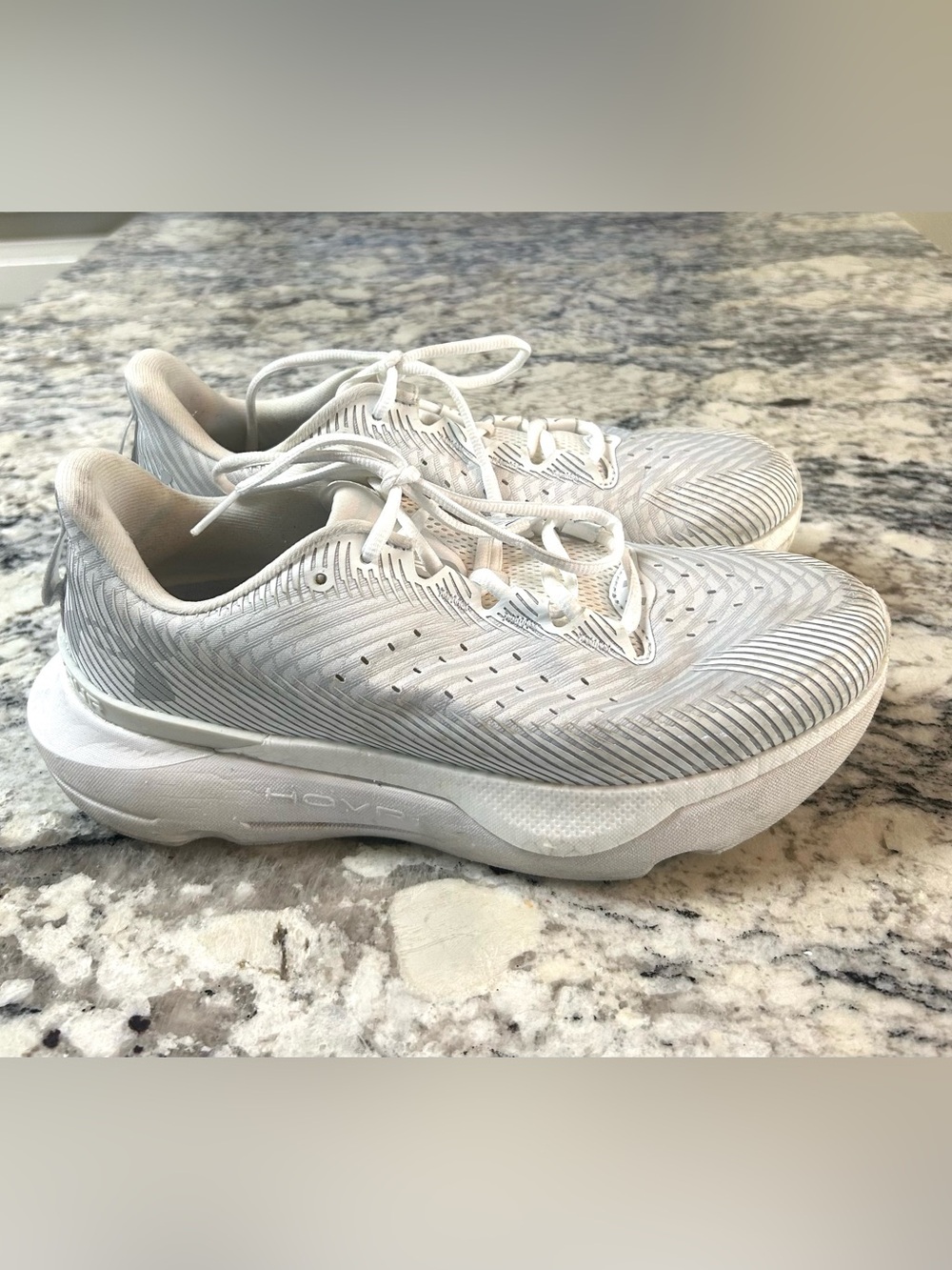 Men’s Under Armour White and Light Gray Infinite Pro Athletic Sneakers